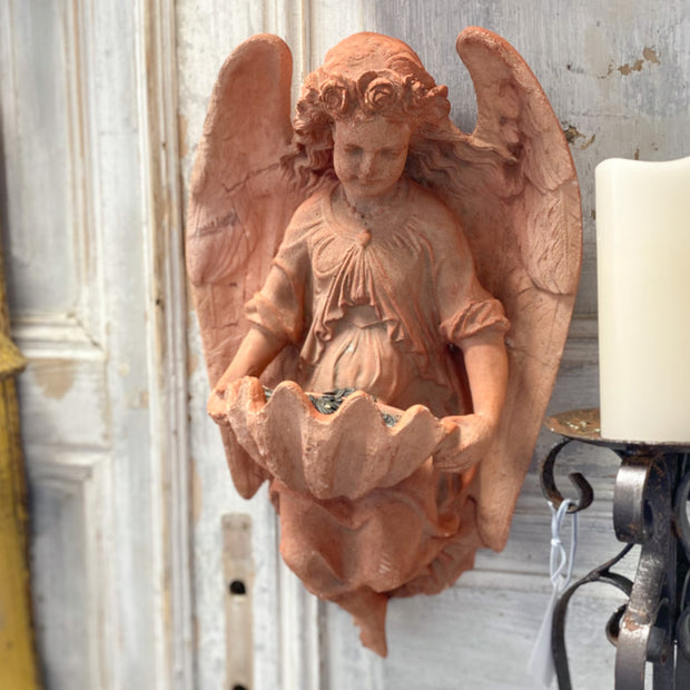 Antique Terracotta Holy Water Font with Angel