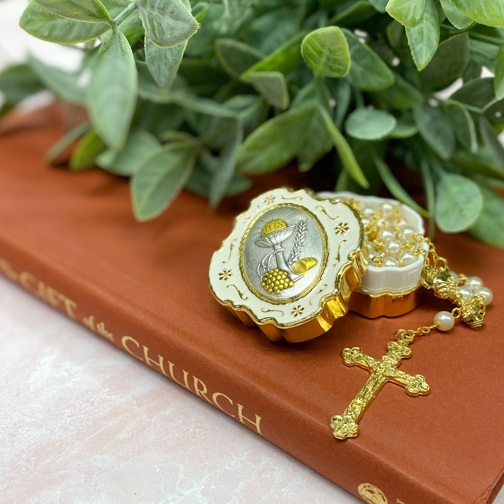 Gold and Silver Plated Metal First Communion Keepsake Box Crossroads Collective