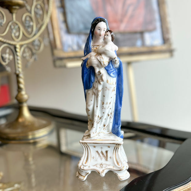 Antique Painted Mother Mary and Child Jesus Statue