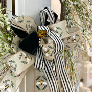 Bee Ribbon White Spring Wreath