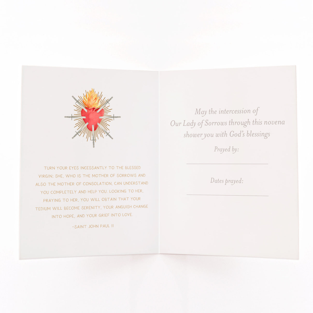 Our Lady of Sorrows Novena Card | Light Purple Cards Crossroads Collective