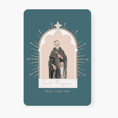 St. Peregrine Prayer Card | Blue Green Cards Crossroads Collective